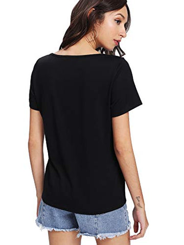 Image of Fabricorn Combo of Plain Stylish Black and White V-Neck Cotton Tshirt for Women (Black and White, Small)
