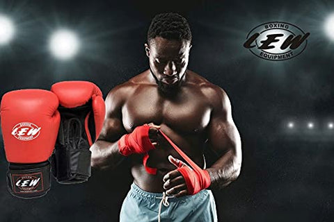 Image of LEW Red/Black Boxing Gloves for Training/ Muay Thai/Punching Bag/Sparring with a Pair of Hand Wraps (Red, 8 OZ)