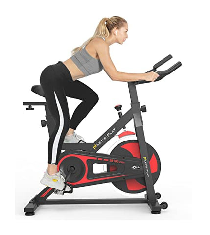 Image of LETSPLAY® Indoor Upright Exercise Bike with Matt Black Frame Handlebar Aluminum Pedals Ergonomic Seat for Home, Workout & Cardio Training