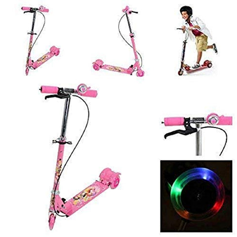 Image of WOX MOX Road Runner Scooter for Kids of 3 to 10 Years Age 3 Adjustable Height, Foldable, LED PU Wheels & Weight Capacity 40 kgs Kick Scooter with Brake(Print May Vary) (Pink)