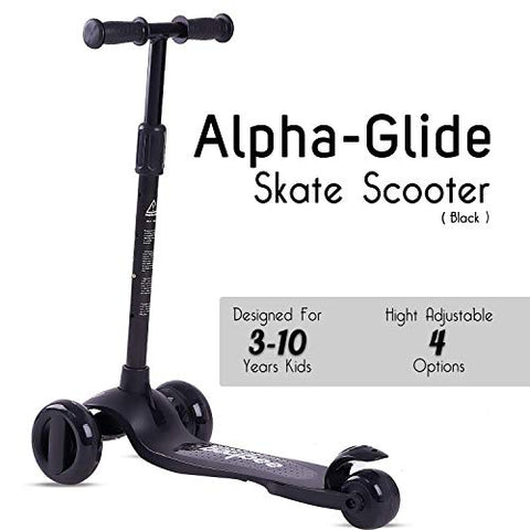 Image of Baybee Alpha Scooter for Kids, 3 Wheel Kids Scooter Smart Kick Scooter with Foldable & Height Adjustable Handle & Extra-Wide LED PU Wheels & Brake, Skate Scooter for Kids (F3-Black)