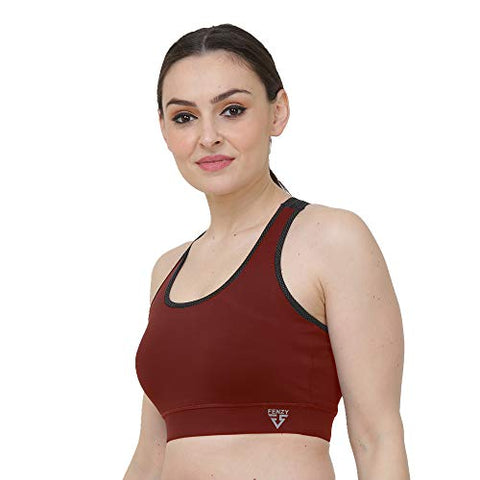 Image of Fenzy Styles Four Way Stretch Lycra Spandex Non Padded Wire Free Sports Bra for Women (Wine Red - Large)