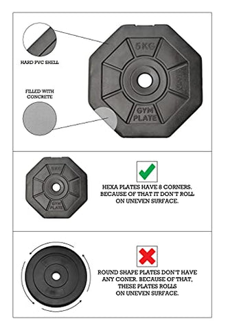 Image of Starx 20Kg Hexa Weight With 3Ft Rod And Accessories Home Gym Combo, PVC, Plastic ,Black