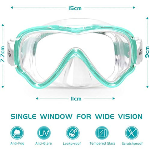 Image of Kids Snorkel Mask Swim Diving Scuba Mask Snorkel Gear for Kids Boys Girls Youth, Anti-Fog 180° Panoramic View Soft Silicone Skirt Kids Pool Underwater Swim Goggles with Nose Cover, Snorkel Equipment