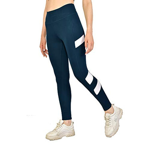 Image of Kopykat Fourway Lycra Spandex Highwaist Sports Gym Yoga Tights for Women (kop-51) (Airforce Blue - 3XL)