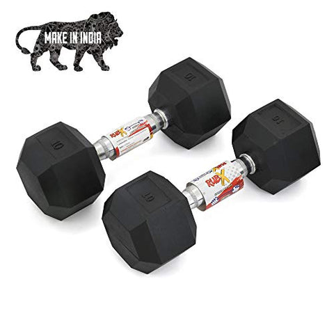 Image of RUBX Rubber Coated Professional Exercise Hex Dumbbells (Pack of Two) (10)
