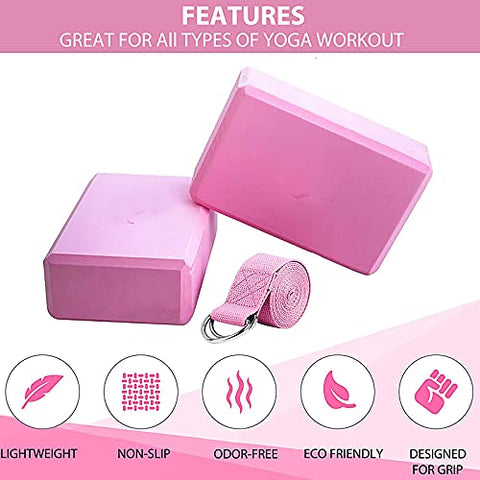 Image of Proberos®Yoga Blocks Set of 2 and Belt- 10×8×5.6 High Density EVA Foam Yoga Bricks with Yoga Strap Superior Traction and Moisture-Proof Ideal for Flexibility Stretching Yoga and Pilates