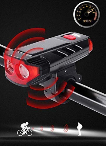 Image of Lista Bicycle Horn 2 Eyes Front Light Solar with USB Charging Battery Bike Light with Two Back Lights, Plastic, Black