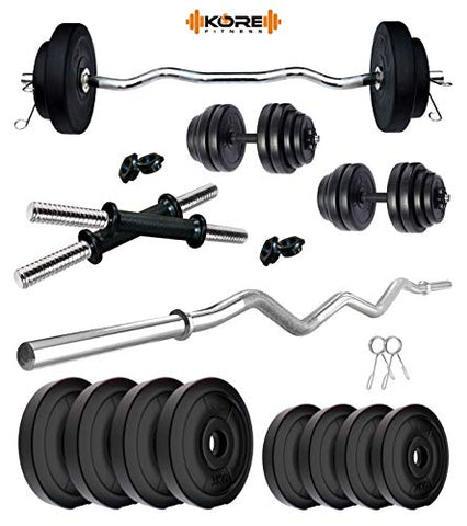 Image of Kore PVC 20 Kg Home Gym Set With One 3 Ft Curl Rod And One Pair Dumbbell Rods, Multicolour