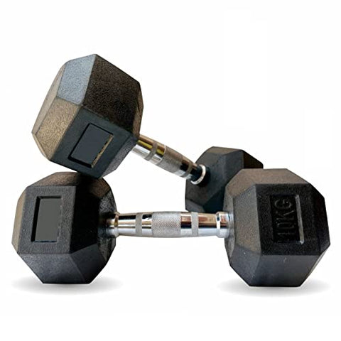 Image of LEEWAY Hex Dumbbells Pack (20 kg*2)| Gym Dumbbells| Rubber Coating Free Weight Dumbbell Set| Rubber Encased Hex Fixed Dumbbell Weight| Professional Rubber Coated Hexa Dumbbells (20Kg Pair)