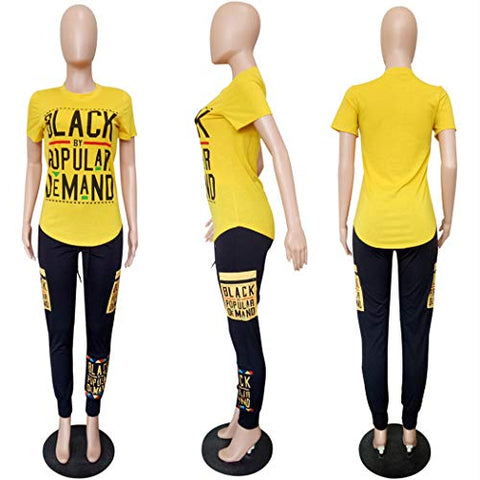 Image of Womens Sexy 2 Piece Sports Outfit Set Shirt Bodycon Pants Joggers Clubwear Tracksuit Sportswear Set, Yellow-2, XX-Large
