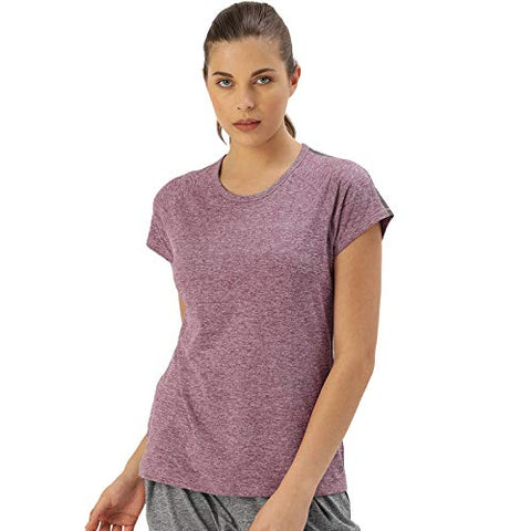Image of Enamor Women's Solid Slim fit T-Shirt (E089_Orchid Violet Mel W/Balance M)