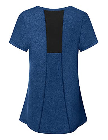 Image of MOQIVGI T Shirts for Women Sports, Short Sleeve Workout Clothes, Juniors Soft Breathable Mesh Patchwork Dry Fit Tops Daily Lounge Vacation Casual Wear Blue Large