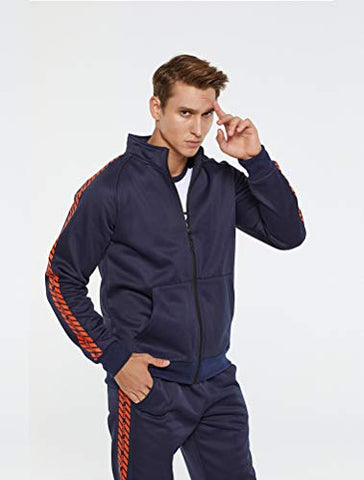 Image of PASOK Men's Casual Tracksuit Set Full Zip 2 Pieces Jogging Athletic Sweat Suits Style 1 Blue XL