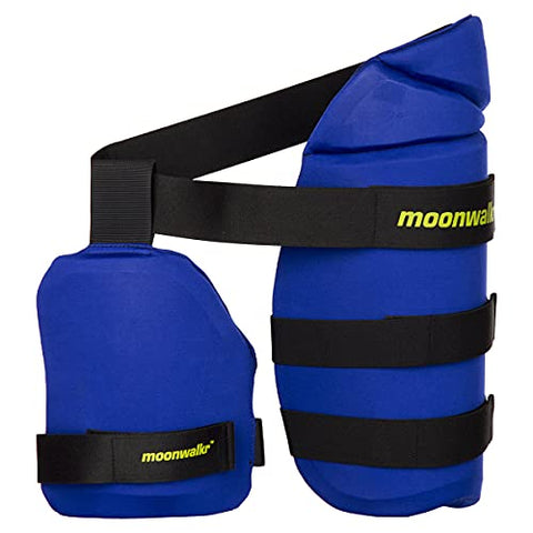 Image of Moonwalkr ENDOS Thigh Guards, Lower Body Safety, Protection Equipment for Cricket Players, Flexible Fit, Cricket Thigh Pads for Adults, Boys and Men, Right Hand Batsman, Medium, Blue