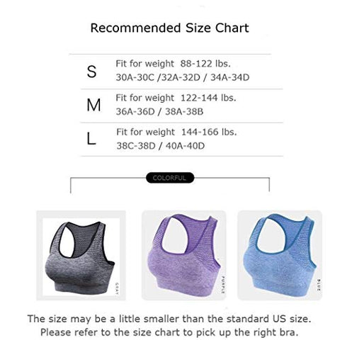 Image of Tianken Women Racerback Sport Bras High Impact Seamless Yoga Gym Fitness Running Workout Activewear Bra, 2pack-blue-purple, Small