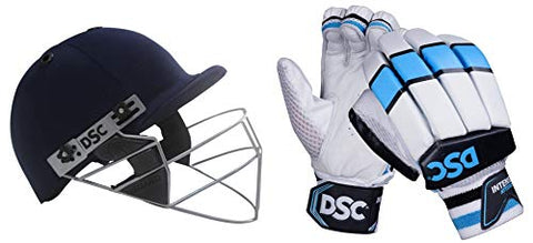 Image of DSC 1500214 Guard Cricket Helmet Large (Navy) & DSC 1500398 Intense Attitude Cricket Batting Gloves Men's Right (Colour May Vary) Combo