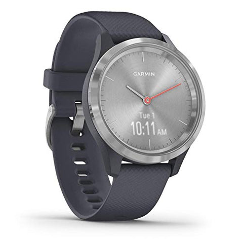 Image of Garmin vívomove 3S, Hybrid Smartwatch with Real Watch Hands and Hidden Touchscreen Display, Silver with Granite Blue Case and Band, Grey