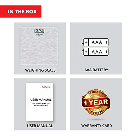 Image of Healthgenie Thick Tempered Glass Lcd Display Digital Weighing Machine , Weight Machine For Human Body Digital Weighing Scale, Weight Scale, with 2 Year Warranty & Batteries Included (Brushed Metallic)