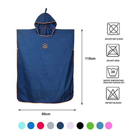 Image of Hiturbo Microfiber Surf Beach Wetsuit Changing Towel Bath Robe Poncho with Hood -One Size Fit All