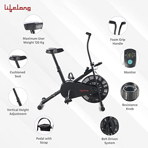 Image of Lifelong LLEB101 Air Bike, Stationary Handle for Cardio Training, Weight Loss and Workout at Home (6 Month Warranty, Free Home Installation, Black)