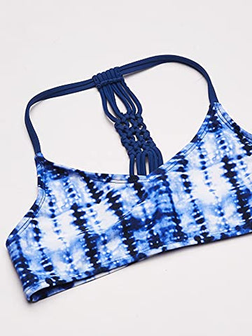 Image of Kanu Surf Girls' Big V-Neck Bikini Beach Sport 2-Piece Swimsuit, Willow Navy Tie-dye, 12
