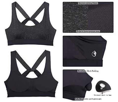 Image of icyzone Workout Sports Bras for Women - Women's Running Yoga Bra, Activewear Top, Athletic Fitness Clothes, Black, X-Large