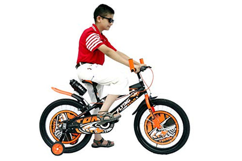 Image of RAW BICYCLES 20T Sports BMX Single Speed 14 Inches Steel Frame Road Bike Kids Bicycle/Cycle for 7 to 10 Years Boys & Girls Semi Assembled Tyre and Tube with Training Wheels (Orange)