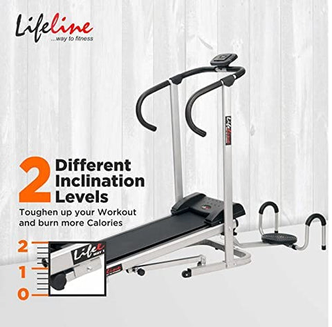 Image of Life Line 3 In 1 Fitness Manual Treadmill with Twister and Pushup Bar for Weight Loss at Home (Silver, Black)