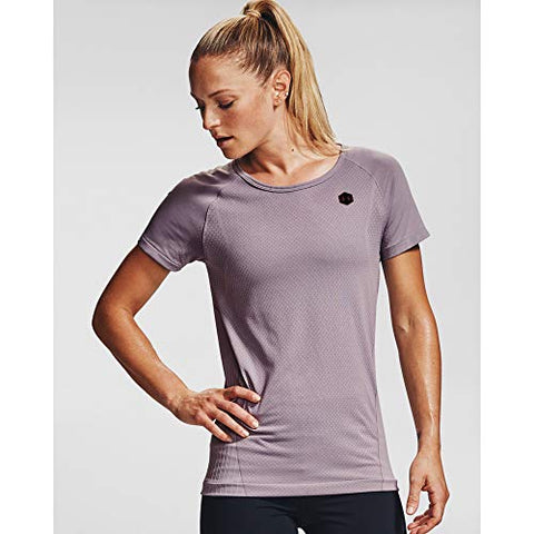 Image of Under Armour Women's Rush Seamless Short Sleeve T-Shirt , Slate Purple (585)/Black , Large