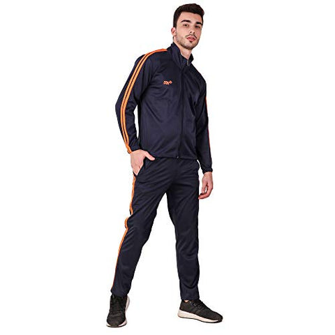 Image of Pro Sports Men's Tracksuit (PRO_TrackSuit_SuperPoly-7000B_L_Navy Blue & Orange_Large)