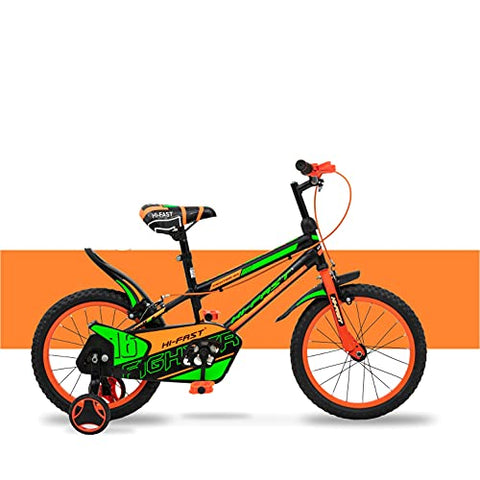 Image of HI-FAST Boys & Girls FIGHTER-16T-Semi-Assembled BMX Bike Cycle with Training Wheels for 5 to 8 Years, 16 inch, Orange