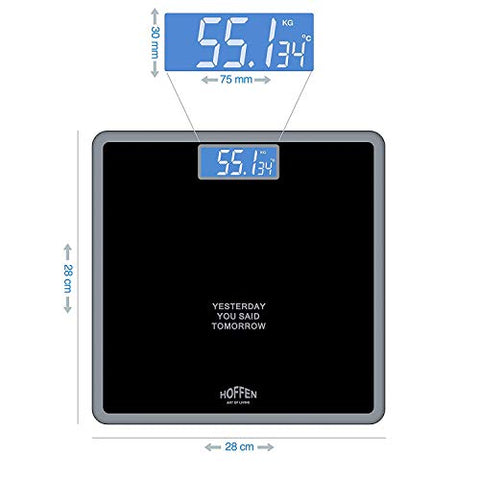 Image of Hoffen (India) Digital Electronic LCD Personal Health Body Fitness Weighing Scale (Black) with 2 Years Warranty