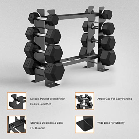 Image of JX FITNESS 2 Tier Dumbbell Rack Stand, Steel Weight Rack for Home Gym Dumbbell Storage, Rack Only, (500LBS Weight Capacity, 20.50 x 8.50 x 27.00 inches)