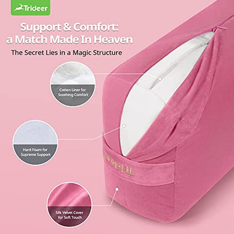 Image of Trideer Yoga Bolster Pillow | Combo Set of Yoga Strap & Rectangular Meditation Pillow, Soft Velvet & Optimal Support, 800g Light Weight with Carry Handle