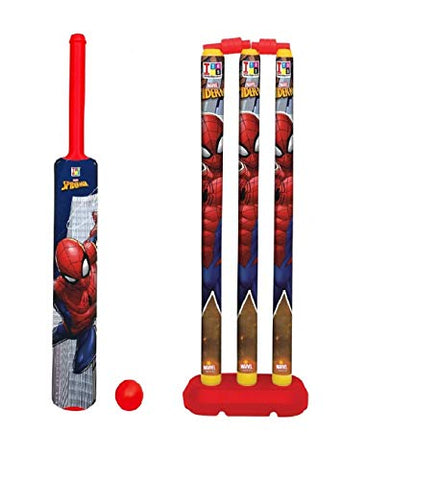 Image of MANAKI ENTERPRISE Plastic Spiderman Cricket Kit Combo Set for Kids with 3 Stumps with Bat and Ball ( Multicolour)