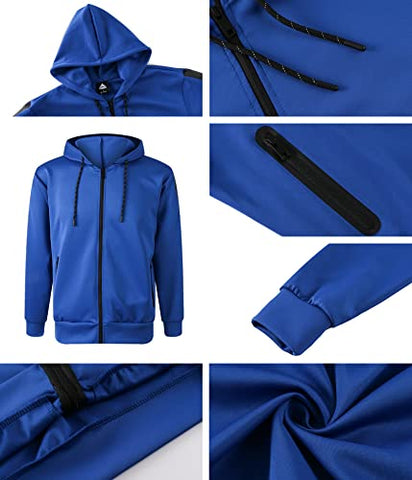 Image of URBEX Men's Athletic Casual Tracksuit Pants Hooded Full Zip Jacket Sweatsuit Set for Men…-ROYAL-2XL