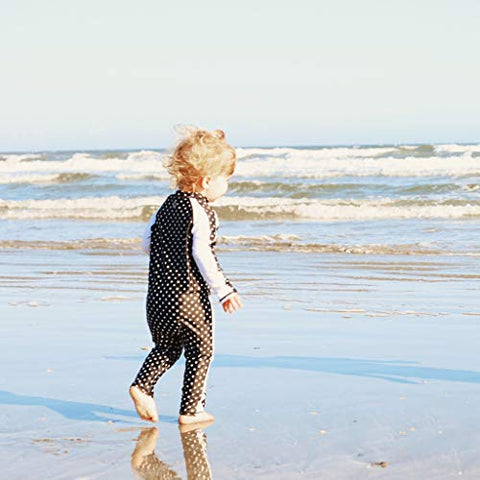 Image of SwimZip Little Girl Long Sleeve Sunsuit Romper Swimsuit UPF 50 Sun Protection Black