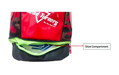 Image of HeadTurners Pro Badminton Backpack Kitbag with Shoe Pocket (Red Camo, Black )