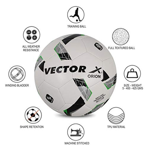 Image of Vector X Orion TPU Machine Stitched Football (Size-5) (White-Green)