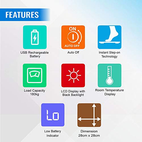 Image of Healthgenie Digital Weight Machine, Weighing Machine For Human Body Digital Weighing Scale, With USB Charging & 1 Year Warranty (Healthy Living), Black.