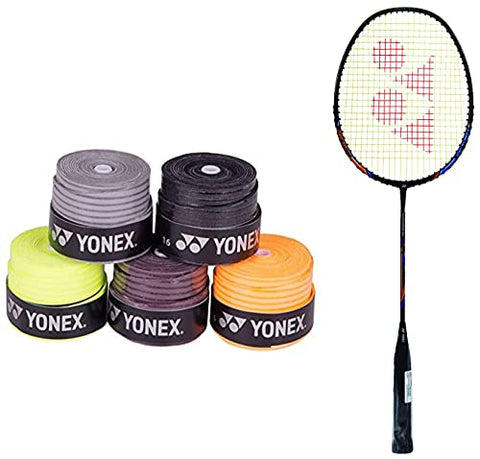 Image of Yonex Etech 903 Pack of 5 Badminton Grips+Yonex Nanoray Light 18i Graphite Badminton Racquet with Free Full Cover (77 Grams, 30 lbs Tension)