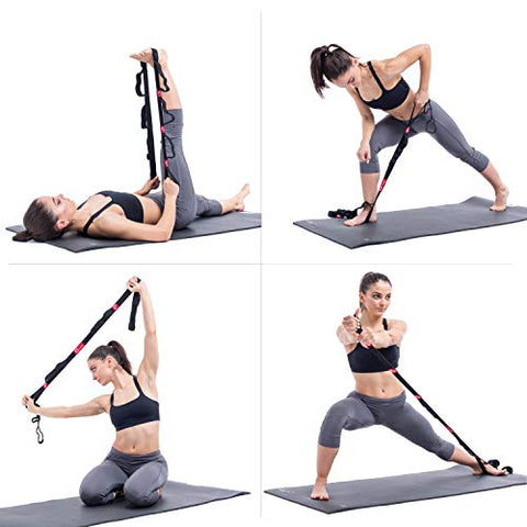 Image of FITSY Cotton Nylon Blended Elastic 8 Loops Stretching Strap for Yoga, Pilates, Exercise, Physical Therapy Home Fitness, Black