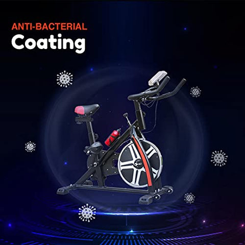 Image of PowerMax Fitness BS-130 Steel Exercise Spin Bike With 6 Kg Flywheel, LCD Display & Bottle Holder, Black