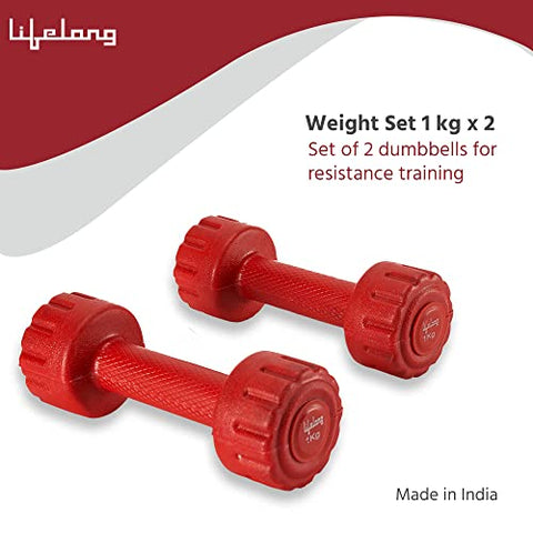 Image of Lifelong PVC Dumbbells Pack of 2 for Home Gym Fitness Barbell, Workout at Home; for Resistance Training; Easy Grip and Anti- Slip Dumbbells (6 Month Warranty)