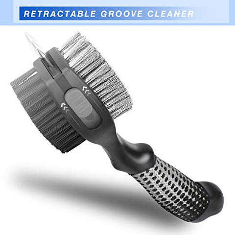 Image of Champkey Star Multifunction Polymer Golf Brush - Oversized Brush Head,Comfortable Hand Grip & Retractable Groove Cleaner Golf Club Brush (Black(Star))