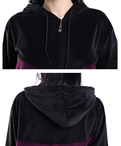 Image of Jogging Suit Set for Women Color Block Tracksuit Activewear Soft Velour Sweatsuits Loungewear Zip Up Sport Suits Purple M