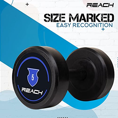 Image of Reach Dumbbell 5 kg Round Dumbbell Set - Pair of 2, 10 kg (Black/Silver)