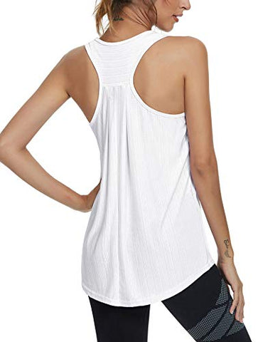 Image of Yoga Tank Tops for Women Activewear Workout Sport Tops Loose Fit Running Shirts Super Soft Silky Tops White M