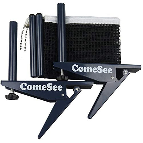 Image of Comesee Ping Pong Net Set Table Tennis Table Post Professional Spring Activated Clamp with Net Clip Insert, 1.65 Inch Width Grip Holder, Tension and Height Adjustable Easy Set Up (Navy)